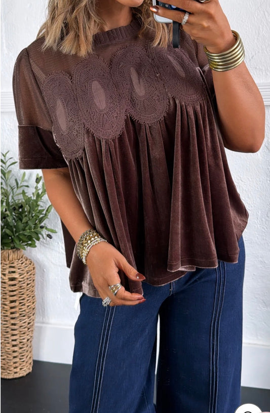 Velvet Class Babydoll Top {Brown}