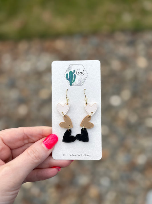 Neutral Falling Heart Earrings