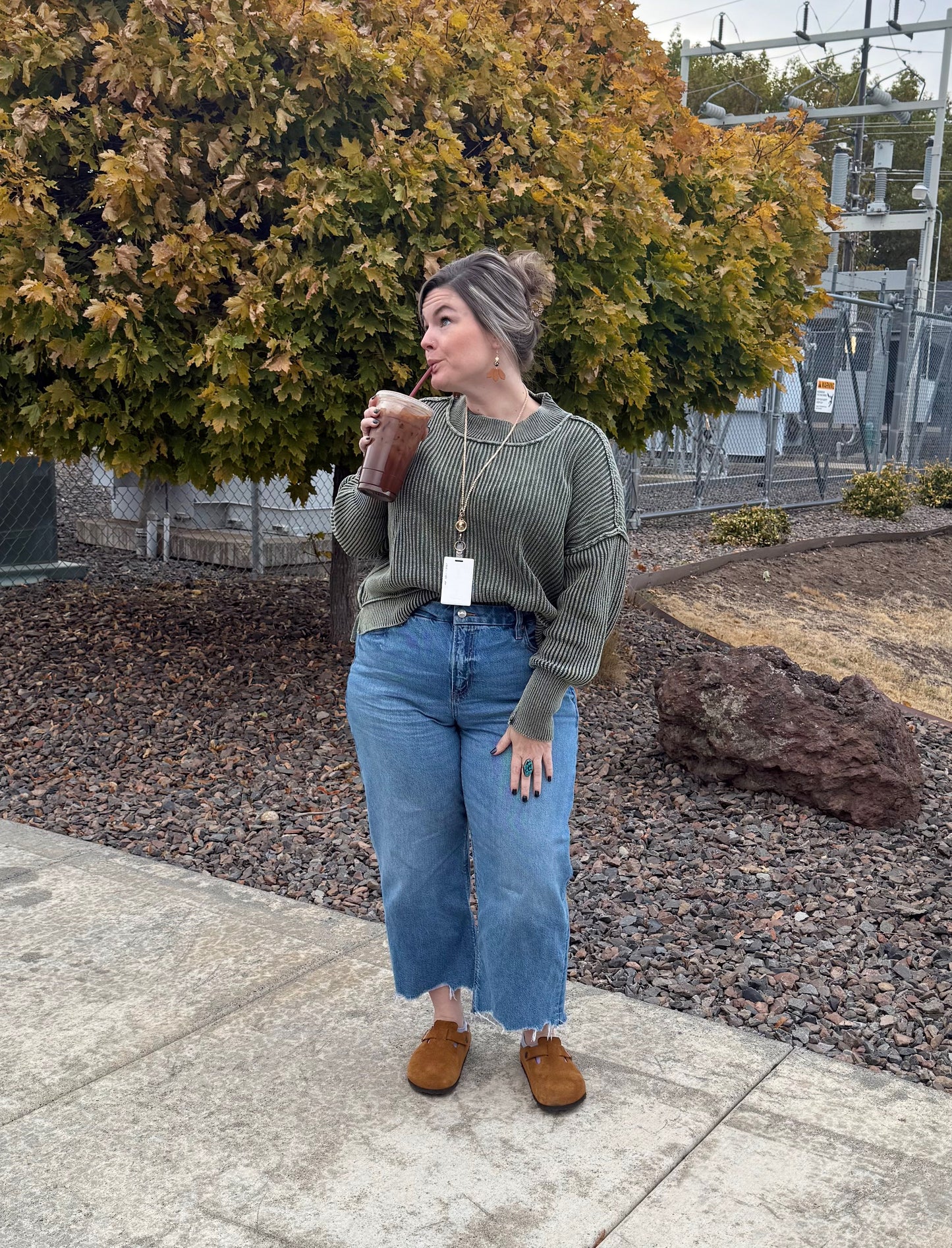 Ribbed Mineral Wash Sweater- Olive