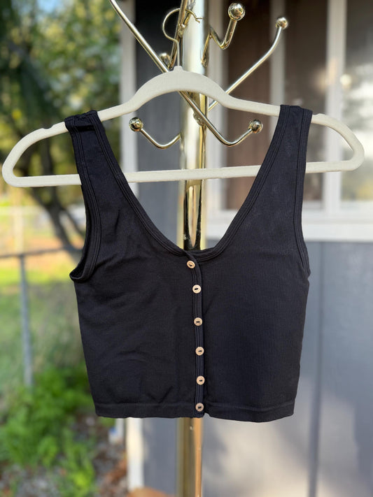 Black Button Down Crop Tank