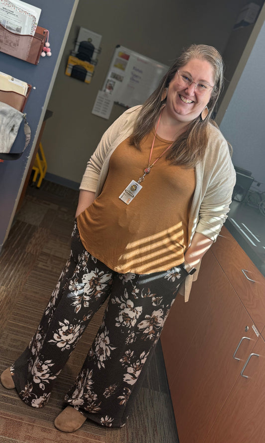 Grey Floral Wide Leg Pant